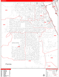 Palm Bay Wall Map Zip Code Red Line Style 2026